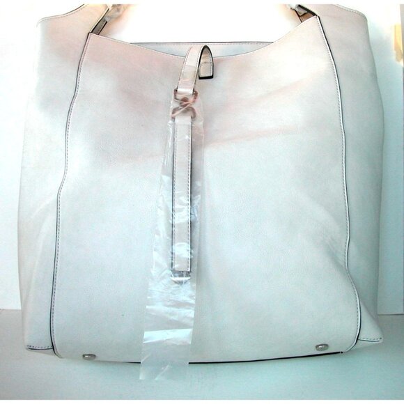 Sole Society Large White Leather Tote Bag With Studded Accents & Animal Print In - Picture 3 of 4